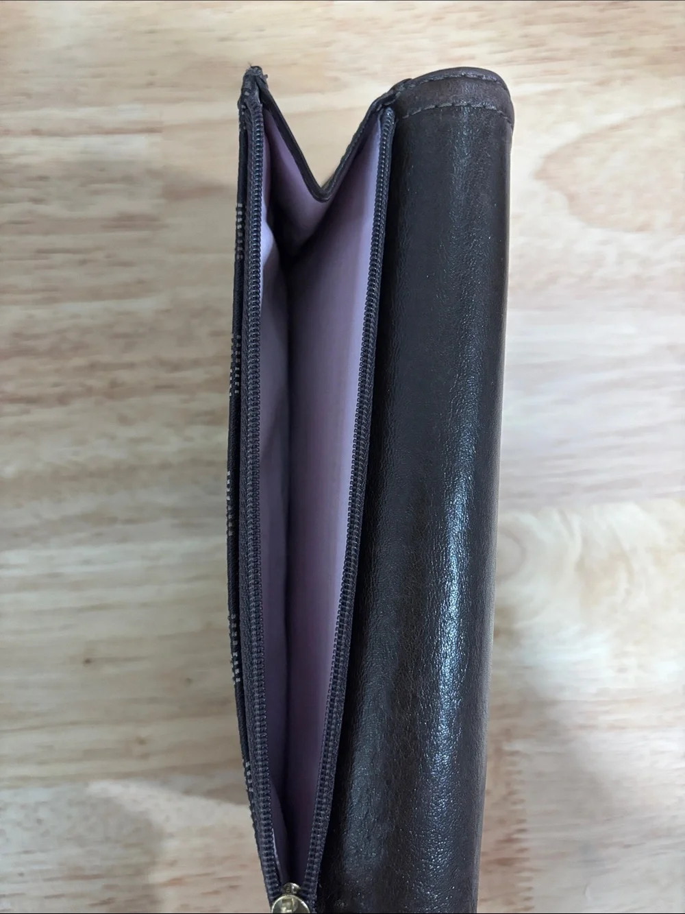 Coach Dark Brown Signature Circle Pattern Continental Wallet with check book
